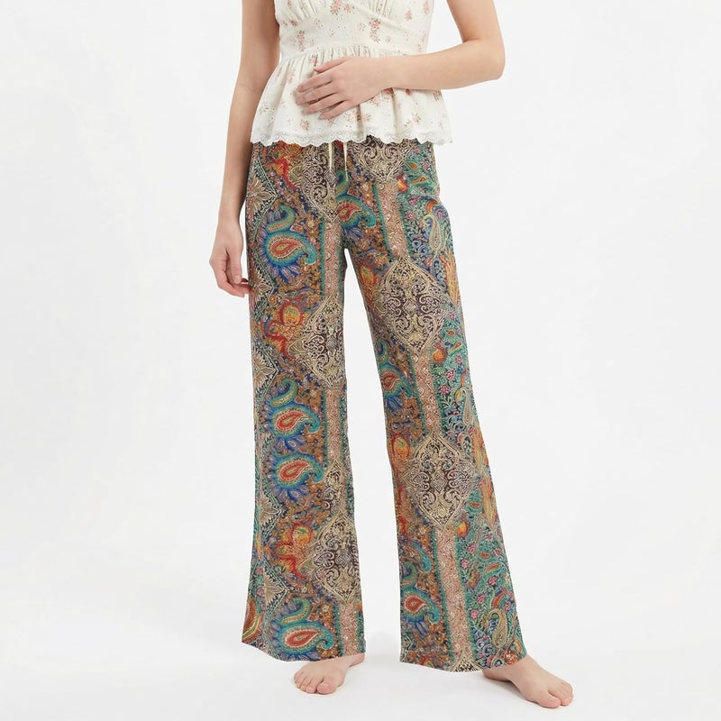 Celary Korean Women Printed Wide Leg Palazzo Pants - High Waist Elastic Casual Trousers - Image 3