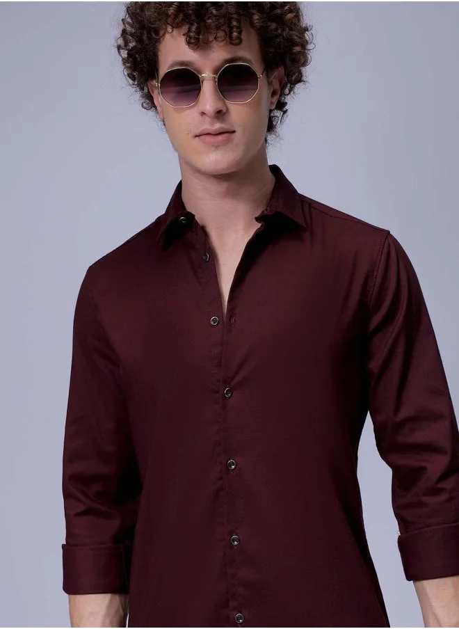 The Indian Garage Co Men Slim Fit Solid Full Sleeves Cutaway Collar Party Wear Shirt