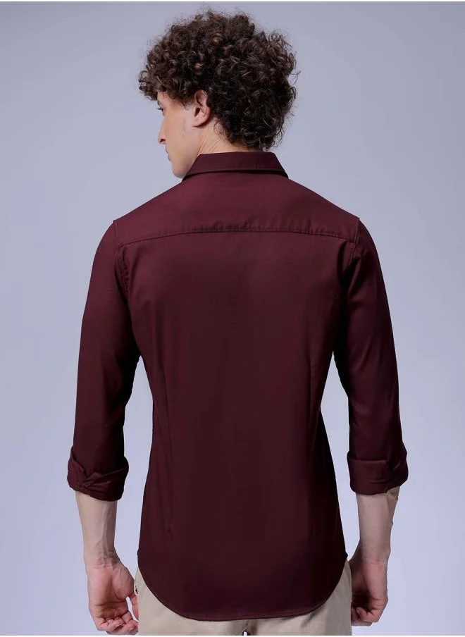 The Indian Garage Co Men Slim Fit Solid Full Sleeves Cutaway Collar Party Wear Shirt
