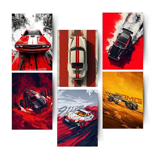 Posters Inc Paper A4 Super Cars Poster Pack of 6 - Room Decor Aesthetic Stuff, Wall Stickers For Home Decoration of Living Room, Bedroom & Office For Motor Sport Enthusiasts - With Glue Dots - Image 1