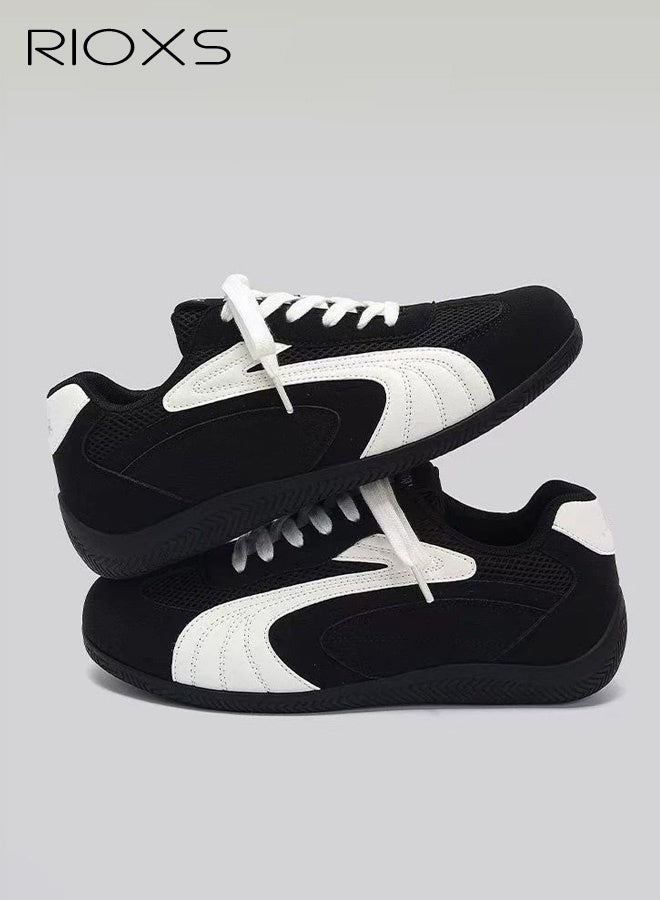 RIOXS Unisex Breathable Sneakers, Classic Retro Training Shoes with Cushioned Comfort , Lightweight Lace-up Walking Shoes for Couples, Fashion Athletic Outdoor Walking Footwear for Travel, Trainning, Vacation or Casual Occasions, Black - Image 2