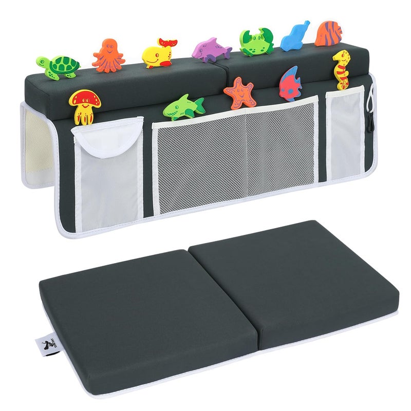 Supa Ant Baby Bath Kneeler and Elbow Rest Pad –Mom’s Choice Award Winner –US-Designed Extra Thick Bathtub Kneeling Pad with 8 Suction Cups, 5-Pocket Organizer, Non-Slip, Cushioned, Durable (Charcoal) - Image 4
