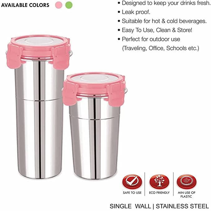 KIDINGTON Stainless Steel Set of 2 Fusion Tumbler Lock air Tight Glass Tumbler with Lid 400600 ml - Image 4