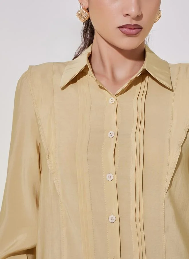 تايك تو Pintuck Detail Long Sleeve Regular Fit Shirt