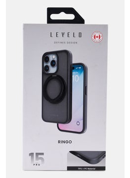 LEVELO Iphone 15 Pro Ringo Reinforced Corners With Airguard Protective Case, Black  - Image 1