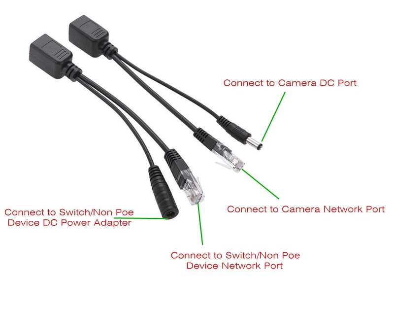 BeElion 2Kits 4PCS Passive PoE Injector and Splitter Kit with 5.5x2.1 mm DC Power Adaptor Connector,Black - Image 4