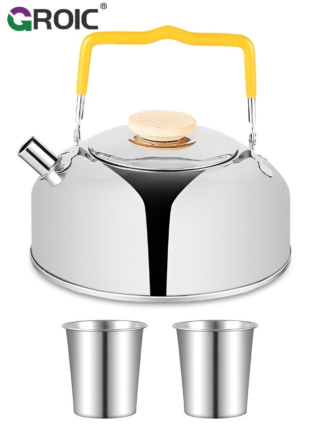 GROIC 1L Camping Kettle Set with 2 Cups, Lightweight Stainless Steel Camping Kettle Cups Set for Outdoor Camping Cookware Hiking Backpacking Kitchen Campfire and Picnic with Carrying Bag - Image 1