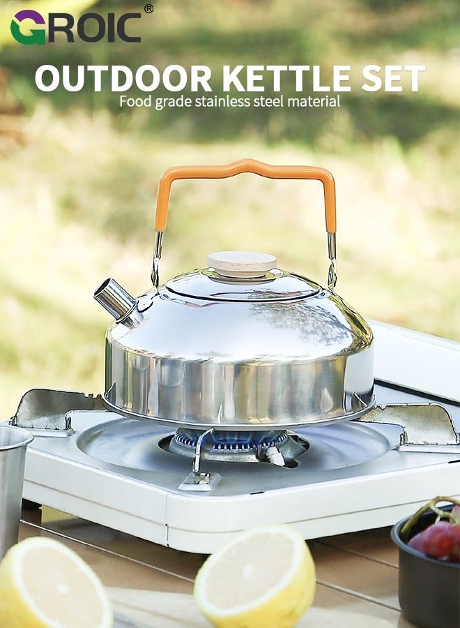 GROIC 1L Camping Kettle Set with 2 Cups, Lightweight Stainless Steel Camping Kettle Cups Set for Outdoor Camping Cookware Hiking Backpacking Kitchen Campfire and Picnic with Carrying Bag - Image 2