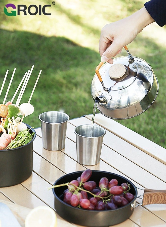 GROIC 1L Camping Kettle Set with 2 Cups, Lightweight Stainless Steel Camping Kettle Cups Set for Outdoor Camping Cookware Hiking Backpacking Kitchen Campfire and Picnic with Carrying Bag - Image 3