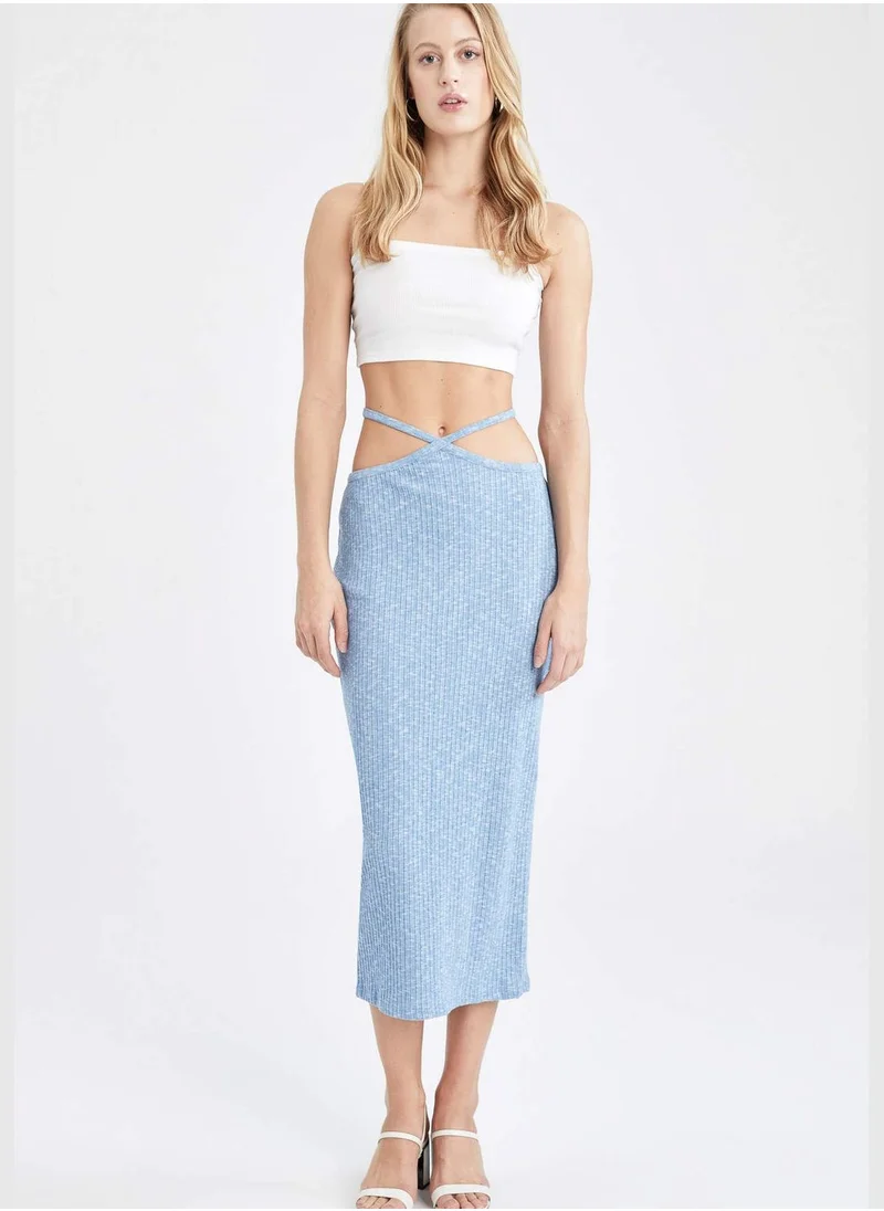 DeFacto Fitted Cross Tie Waist Midi Skirt