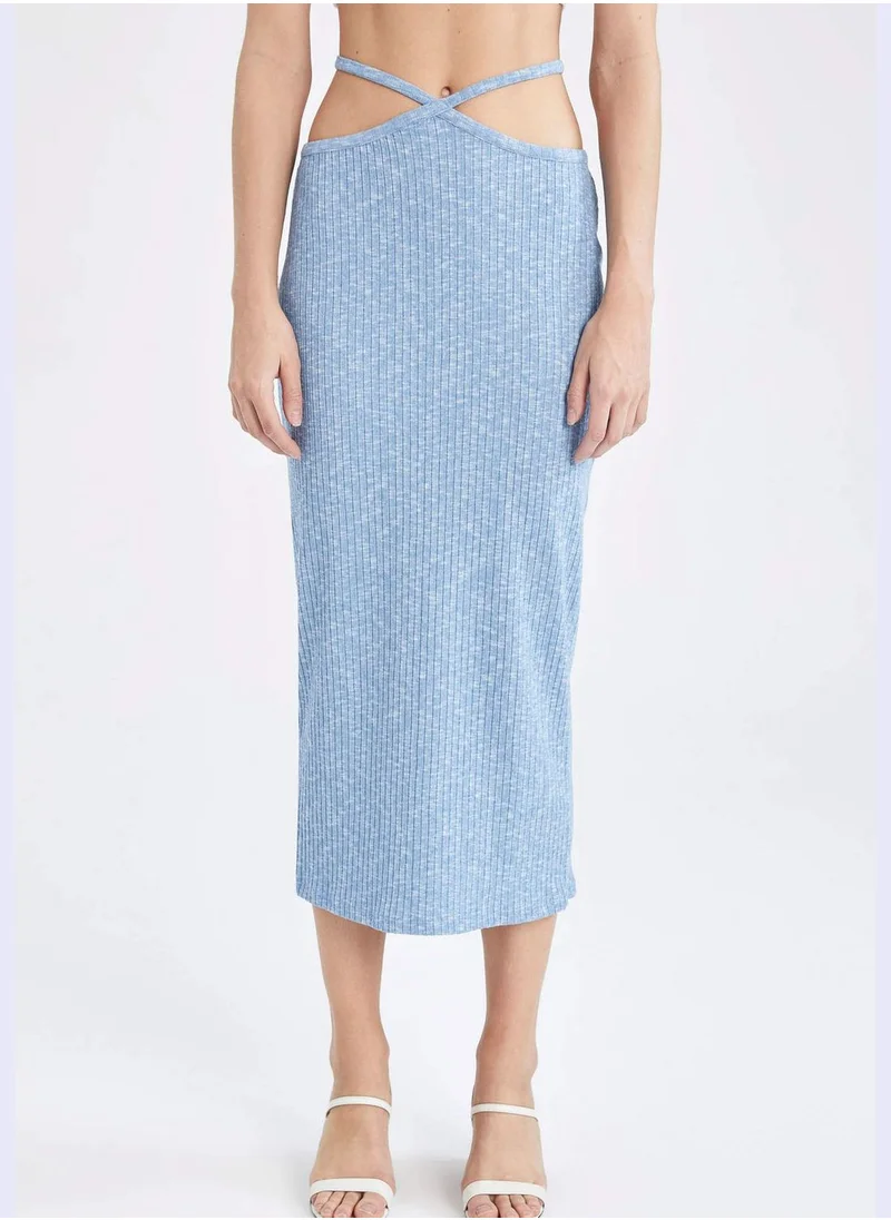 DeFacto Fitted Cross Tie Waist Midi Skirt