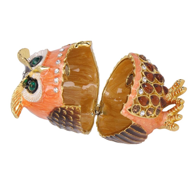 Cute Owl Trinket Box With Sparkling Crystal Inlaid Metal Jewelry Storage Box 6cm x 4cm - Image 3