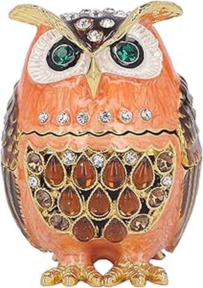 Cute Owl Trinket Box With Sparkling Crystal Inlaid Metal Jewelry Storage Box 6cm x 4cm - Image 1