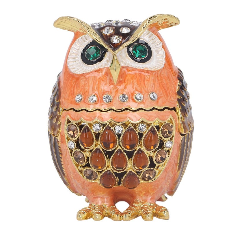 Cute Owl Trinket Box With Sparkling Crystal Inlaid Metal Jewelry Storage Box 6cm x 4cm - Image 2