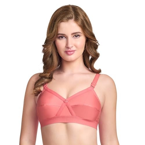 TRYLO Women's Cotton T-Shirt Bra Women's Non-Wired Bra (KRUTIKA Plain_Coral_38D) - Image 1