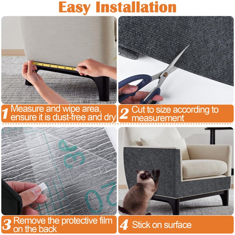 Inchoco Couch Protector from Cat Claws - 78.7" x 15.8" Trimmable Self-Adhesive Cats Claws Scratch Pads, Cat DIY Climbing Cats Scratch Mat Tree Replacement Indoor (Dark Gray) - Image 5