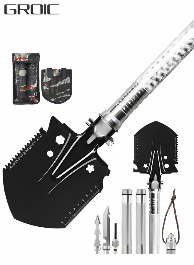 GROIC Outdoor Survival Shovel, Folding All-in-One Camping Shovel, Tactical Multi-tool Compact Lightweight Aluminum Handle w/Carrying Pouch Multi-Use Portable Camping Tool - Image 1