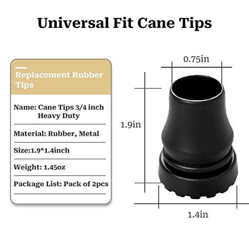 Sliverdew 4Pcs Cane Tips 3/4 Inch Heavy Duty Rubber Cane Tips, Anti Slip TPR Replacement Rubber Tips for Canes, Walking Sticks, Hiking Stick, Seniors Crutches Black - Image 2