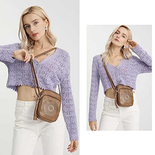 AFKOMST Small Crossbody Bag and Boho Cell Phone Purse for Women,Faux Leather Shoulder Handbag with Tassel,Triple Zip - Image 2