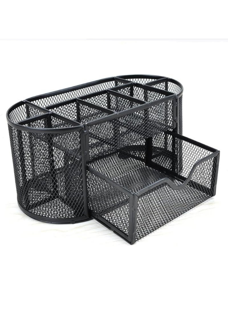 "منظم مكتب كبير السعة - 8 أقسام - حامل معدني للأقلام وبطاقات العمل مع درج قابل للسحب - تصميم صناعي مقاوم للصدأ - مناسب للمكتب والمدرسة ويوفر المساحة" - Image 1