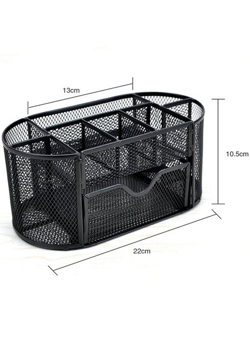 "منظم مكتب كبير السعة - 8 أقسام - حامل معدني للأقلام وبطاقات العمل مع درج قابل للسحب - تصميم صناعي مقاوم للصدأ - مناسب للمكتب والمدرسة ويوفر المساحة" - Image 2