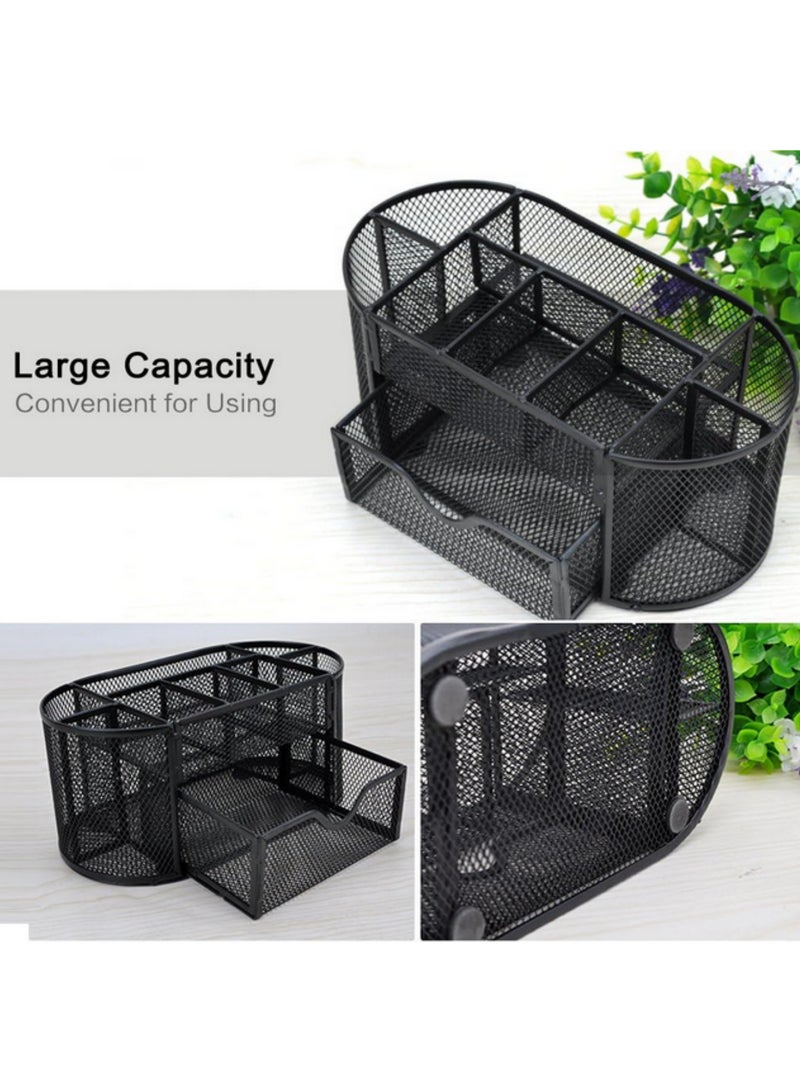 "منظم مكتب كبير السعة - 8 أقسام - حامل معدني للأقلام وبطاقات العمل مع درج قابل للسحب - تصميم صناعي مقاوم للصدأ - مناسب للمكتب والمدرسة ويوفر المساحة" - Image 3