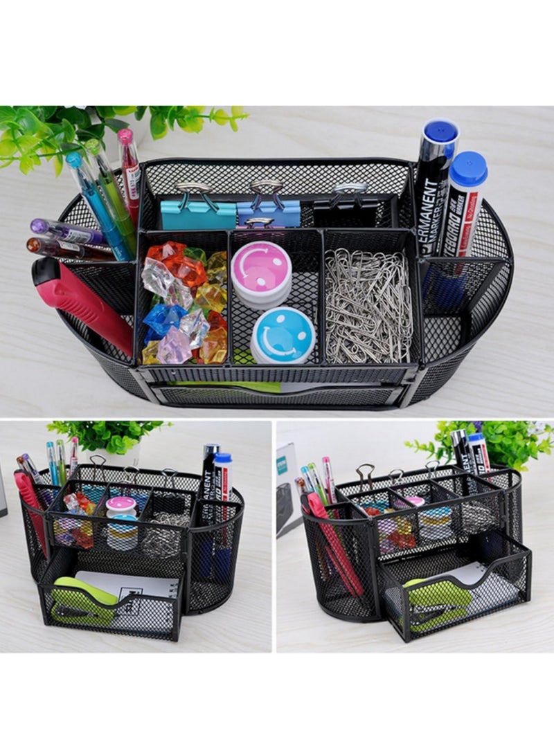 "منظم مكتب كبير السعة - 8 أقسام - حامل معدني للأقلام وبطاقات العمل مع درج قابل للسحب - تصميم صناعي مقاوم للصدأ - مناسب للمكتب والمدرسة ويوفر المساحة" - Image 4
