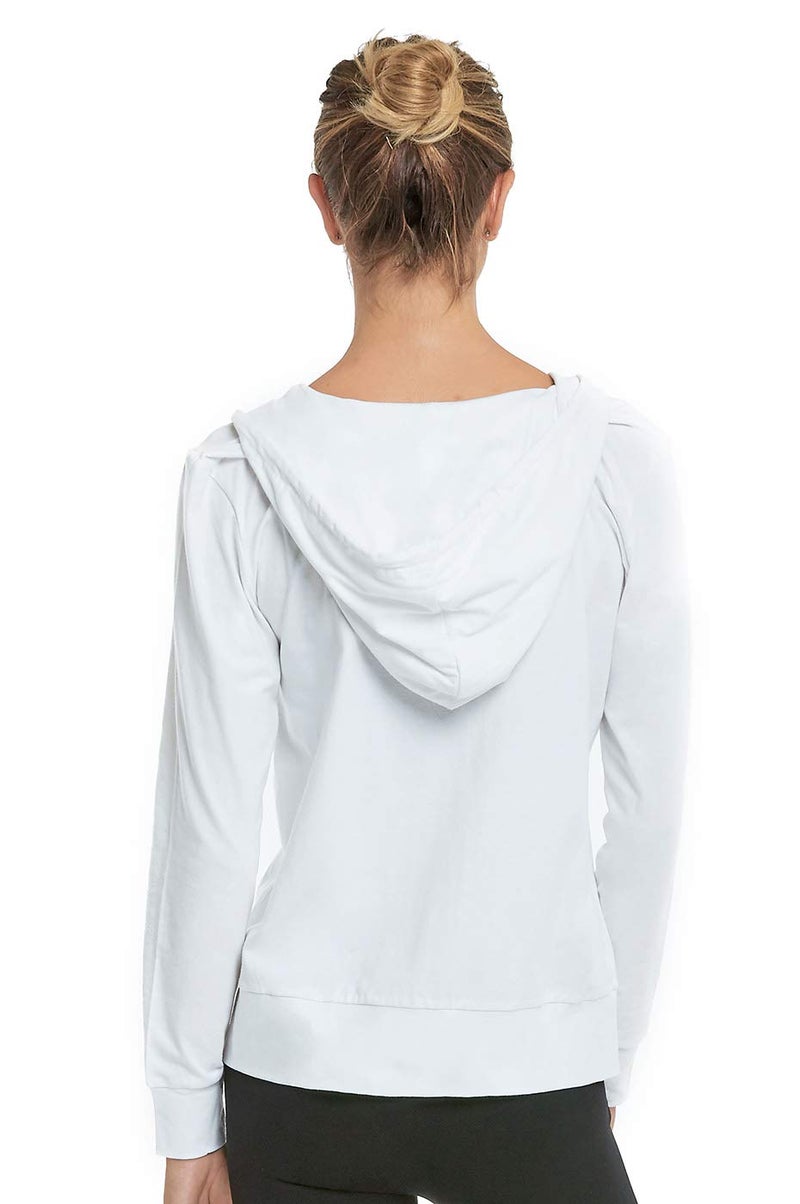 Cottonbell Women's Zip Up Cotton Light Hoodie Jacket (M,White) - Image 4