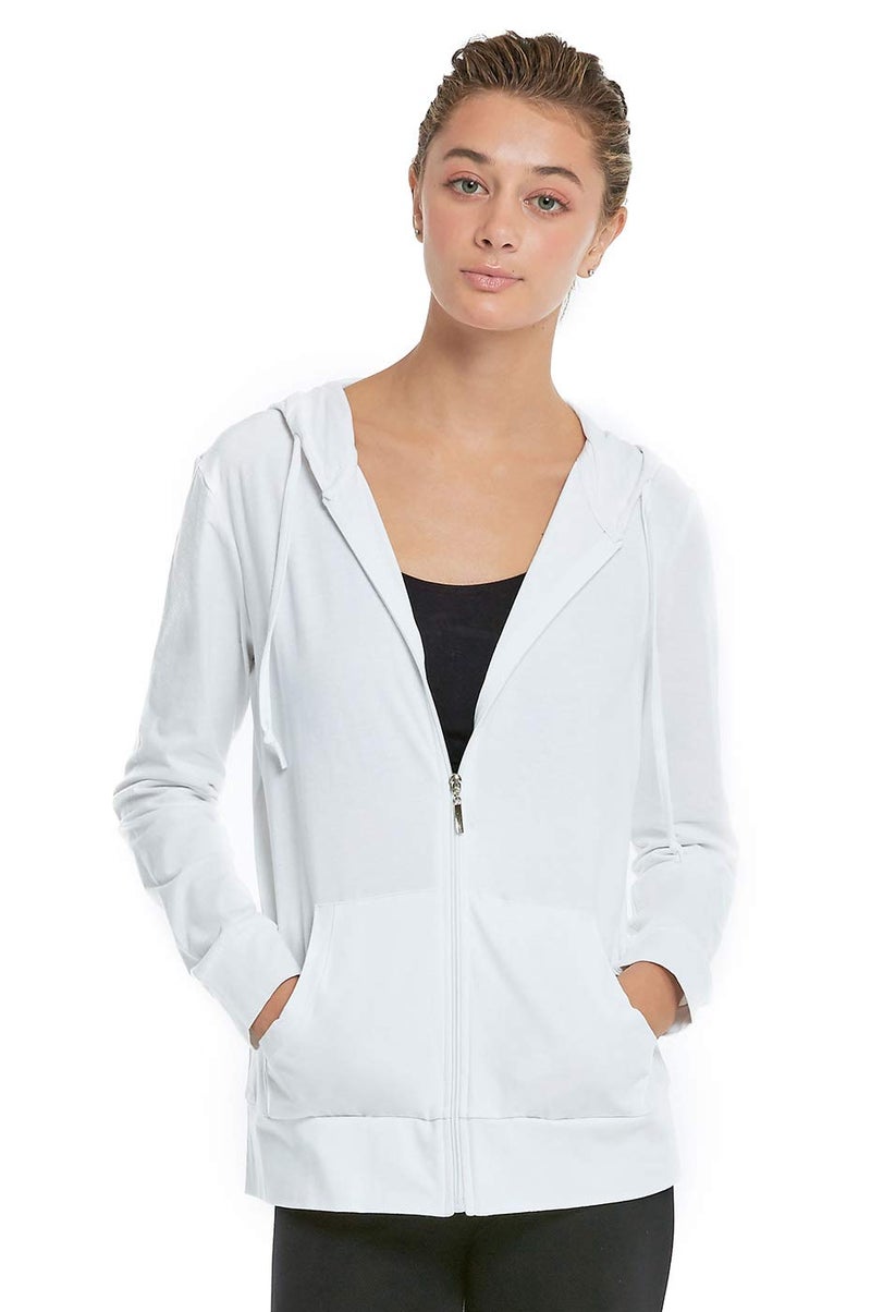 Cottonbell Women's Zip Up Cotton Light Hoodie Jacket (M,White) - Image 1