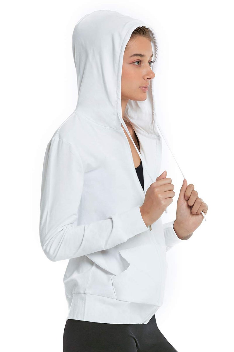 Cottonbell Women's Zip Up Cotton Light Hoodie Jacket (M,White) - Image 2