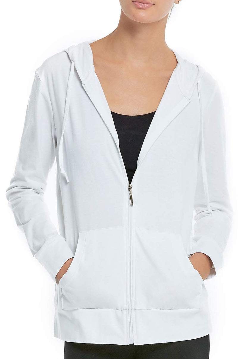 Cottonbell Women's Zip Up Cotton Light Hoodie Jacket (M,White) - Image 3