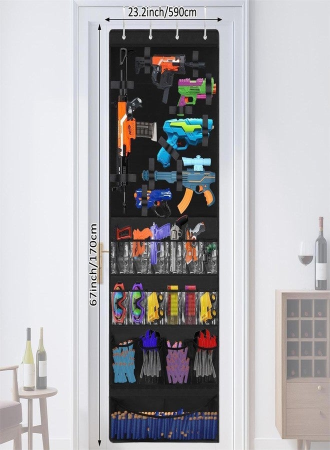 WAKCCIL Over the Door Organizer for Toy Guns, Hanging Storage with Pockets and Adjustable Straps for Foam Blasters, Darts, Goggles & Accessories, Door Mount Organizer for Playrooms and Game Rooms - Image 3