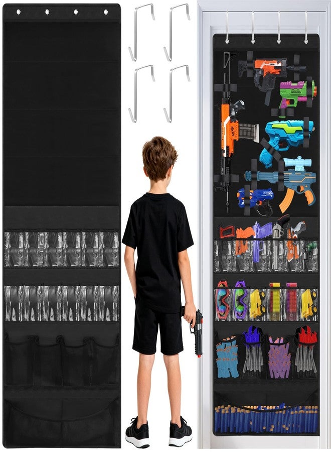 WAKCCIL Over the Door Organizer for Toy Guns, Hanging Storage with Pockets and Adjustable Straps for Foam Blasters, Darts, Goggles & Accessories, Door Mount Organizer for Playrooms and Game Rooms - Image 1