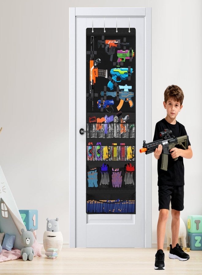 WAKCCIL Over the Door Organizer for Toy Guns, Hanging Storage with Pockets and Adjustable Straps for Foam Blasters, Darts, Goggles & Accessories, Door Mount Organizer for Playrooms and Game Rooms - Image 2