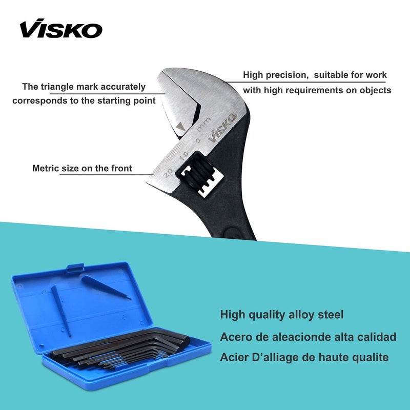 Visko Hand Tools Combo 816 Tools Combo With Allen Key Set Pack of 9 Phosphate Finish Single Sided Open End Wrench 8 Blades Combination Screwdriver Set with Tester and Recessed Panel Double Sided Combination Wrench - Image 4