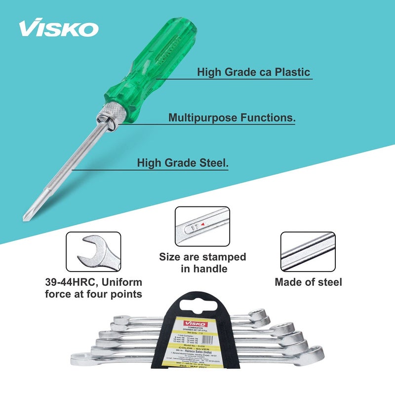 Visko Hand Tools Combo 816 Tools Combo With Allen Key Set Pack of 9 Phosphate Finish Single Sided Open End Wrench 8 Blades Combination Screwdriver Set with Tester and Recessed Panel Double Sided Combination Wrench - Image 5