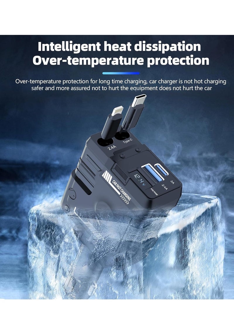 SMARTX شاحن سيارة قابل للسحب 4 في 1 شاحن سيارة سريع، شاحن سيارة 66 واط مع أسلاك لايتنينغ و Type-C، PD 36 واط، توافق عالمي، شحن متزامن، شاحن هاتف سيارة مع كابل قابل للسحب (31.5 بوصة) و 2 محول USB. - Image 5