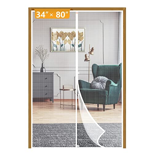 Yotache White Magnet Screen Door Curtain Fit Doors 34 x 80, Screen Size 36" x 81" Patio Screen High Transparent Hands Free Entry Great for Pet and Kid - Image 1