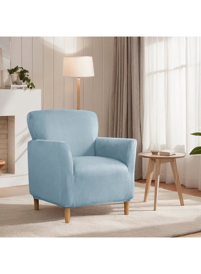 SONNACH Stretch Chair Covers with Arms 1-Piece Banquet Armchair Slipcover Velvet Mid Century Modern Armchair Slipcover Anti-Slip Furniture Protector for Living Room Friendly for Kids Pets (Baby Blue) - Image 2