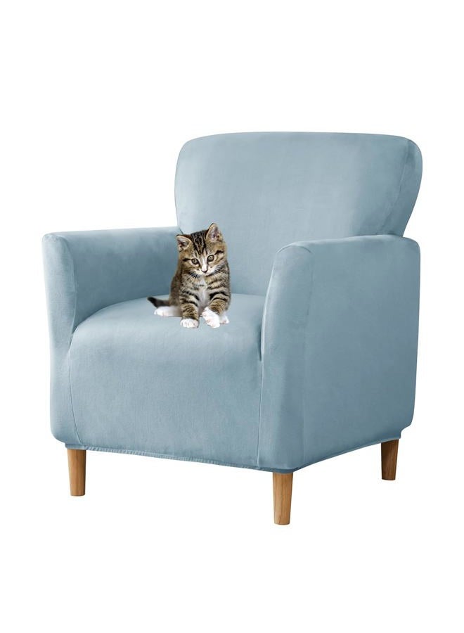 SONNACH Stretch Chair Covers with Arms 1-Piece Banquet Armchair Slipcover Velvet Mid Century Modern Armchair Slipcover Anti-Slip Furniture Protector for Living Room Friendly for Kids Pets (Baby Blue) - Image 1