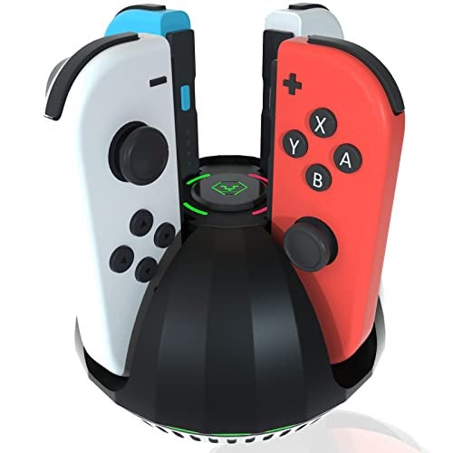PURBHE Switch Controller Charging Dock for Nintendo OLED Joycon, Charger Station with Switch 1 JoyCon, 4 in 1 Joycon Charging Dock for Joy Con with LED Indication and USB Type-C Charger Cable - Image 1
