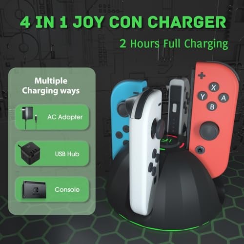 PURBHE Switch Controller Charging Dock for Nintendo OLED Joycon, Charger Station with Switch 1 JoyCon, 4 in 1 Joycon Charging Dock for Joy Con with LED Indication and USB Type-C Charger Cable - Image 5