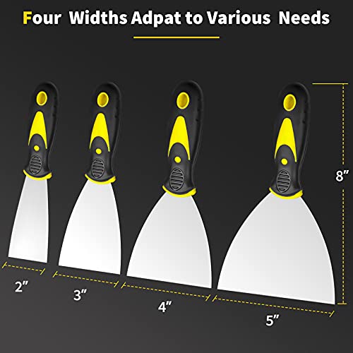 Beyotool Putty Knife, 4Pcs Spackle Knife Set (2, 3, 4, 5 in), Stainless Steel Paint Scraper, Taping Knife Tool for Repairing Drywall, Removing Wallpaper, Applying Putty, Plaster, Cement, Adhesive - Image 5