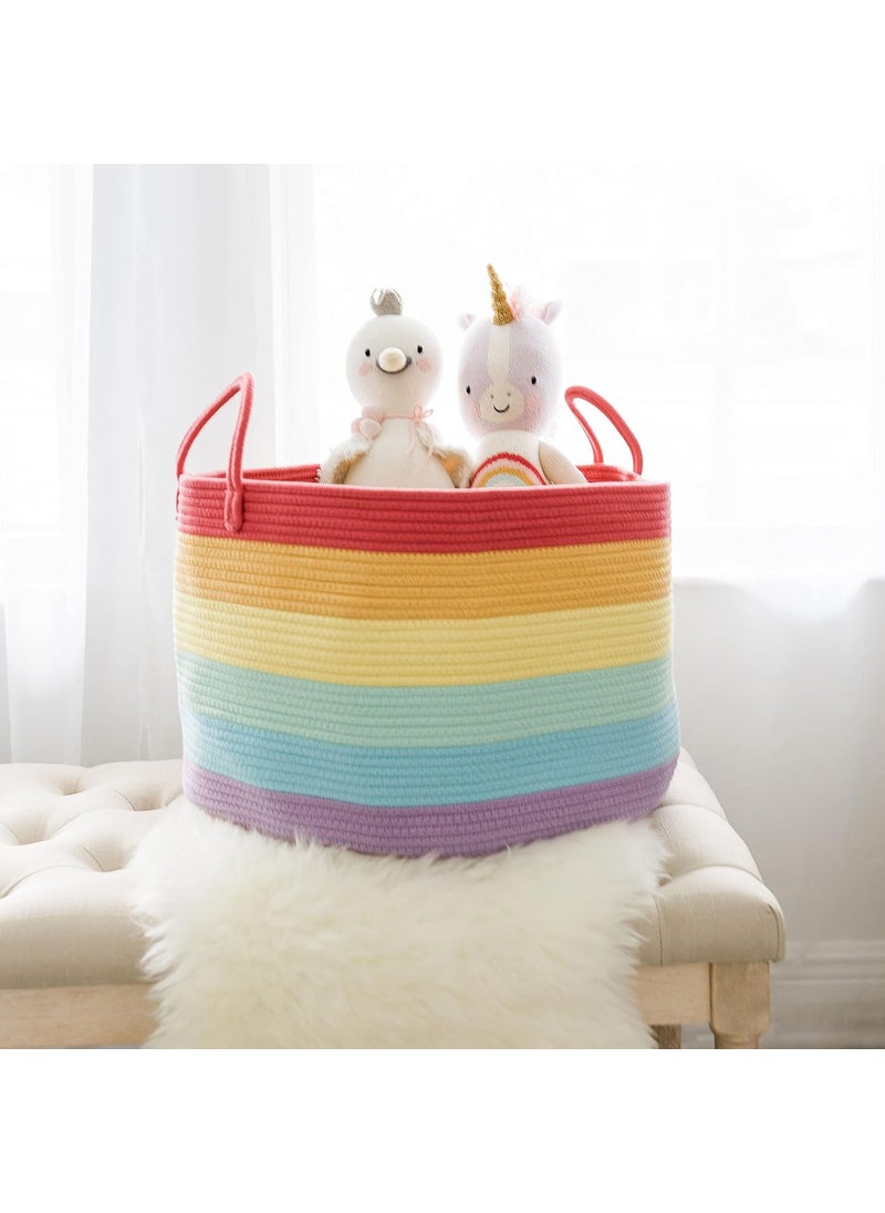 OrganiHaus - OrganiHaus Large Blanket Basket for Living Room 20x13, Rainbow Rope Basket for Classroom Organization, Toy Storage Basket, Woven Kids Laundry Basket, Baby Toy Box, Cute Storage Basket, Nursery Hamper - Image 1