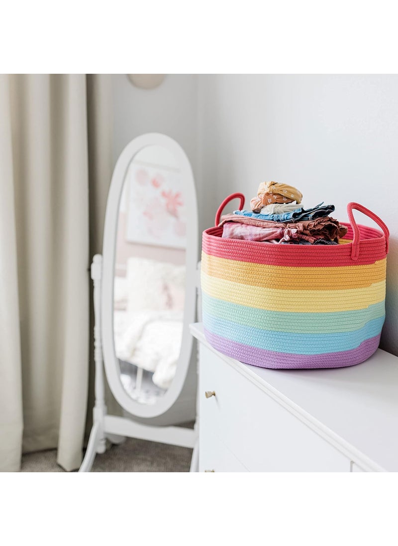 OrganiHaus - OrganiHaus Large Blanket Basket for Living Room 20x13, Rainbow Rope Basket for Classroom Organization, Toy Storage Basket, Woven Kids Laundry Basket, Baby Toy Box, Cute Storage Basket, Nursery Hamper - Image 1