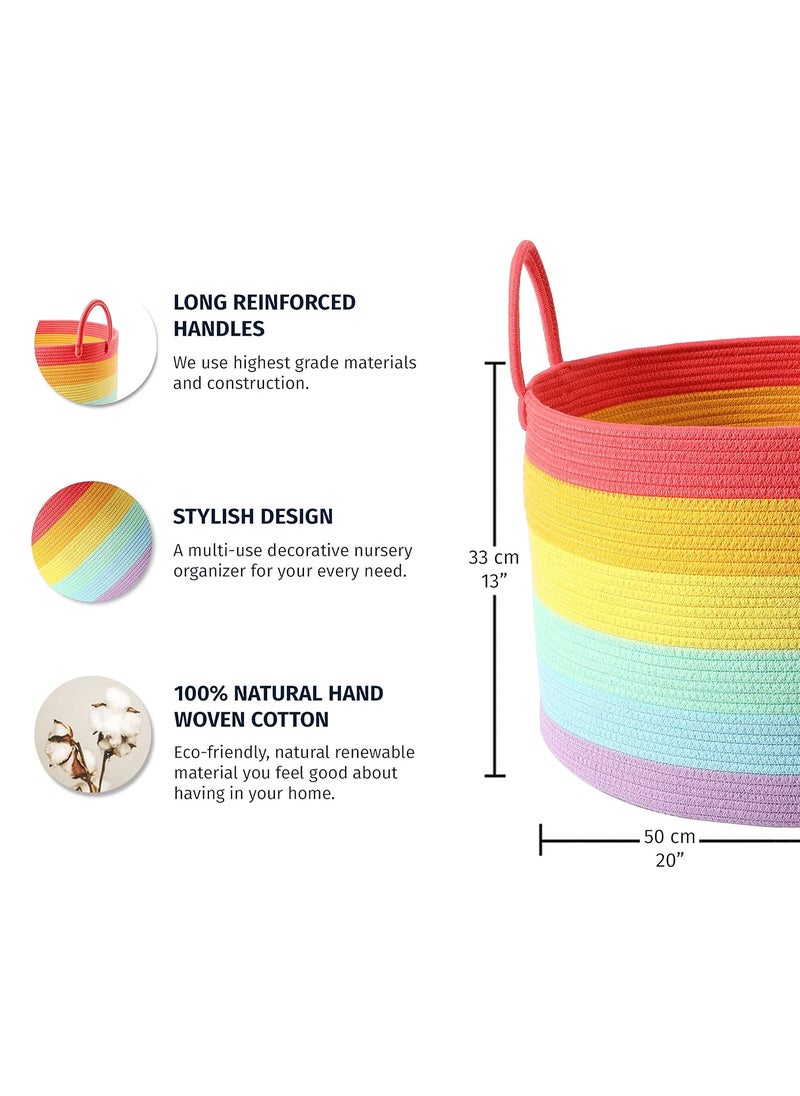 OrganiHaus - OrganiHaus Large Blanket Basket for Living Room 20x13, Rainbow Rope Basket for Classroom Organization, Toy Storage Basket, Woven Kids Laundry Basket, Baby Toy Box, Cute Storage Basket, Nursery Hamper - Image 1