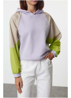 trendyol Multicolored Color Blocked Oversize/Wide Collar Thick Inside Fleece Knitted Sweatshirt TWOAW25SW00159  - Image 1