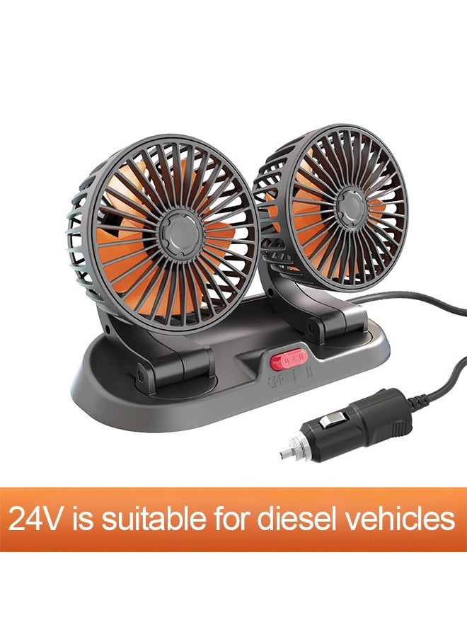 AL RAID 360 Degree Rotation Dual Head Car Fan 24V Strong Silent Electric Fan for Diesel Cars