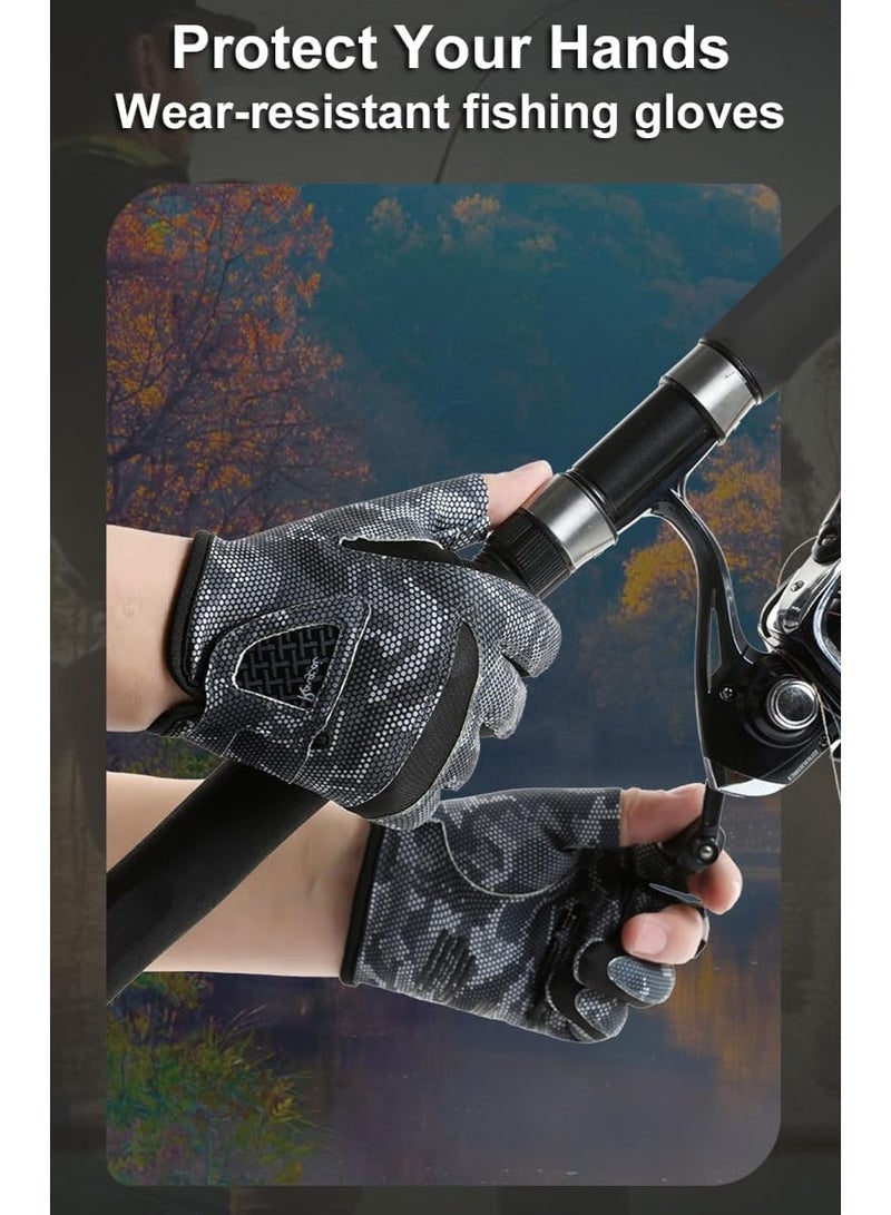 سيوسي Fishing Gloves Men & Women, Anti-Slip & Breathable Laxuery Palm Kayak Gloves, Fingerless Driving Glove, 3-Cut Fingers UV Protection mitten, Ice Fishing, Fly Fishing Sun Protection Accessories - Image 2