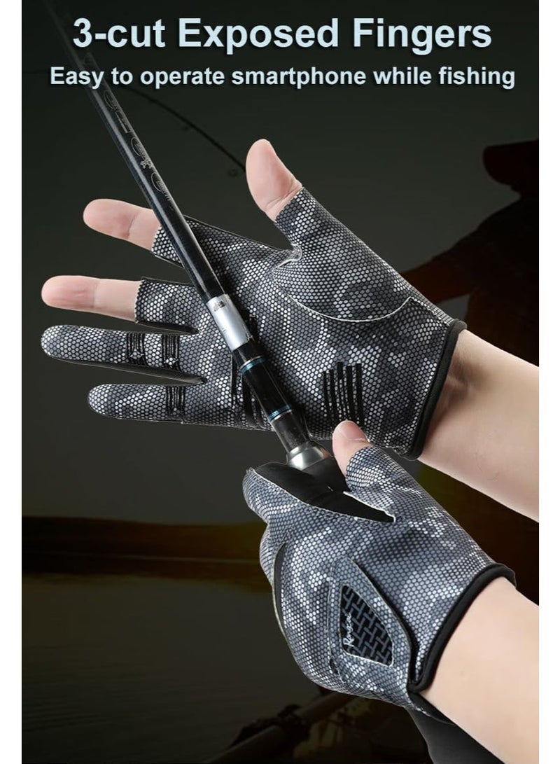 سيوسي Fishing Gloves Men & Women, Anti-Slip & Breathable Laxuery Palm Kayak Gloves, Fingerless Driving Glove, 3-Cut Fingers UV Protection mitten, Ice Fishing, Fly Fishing Sun Protection Accessories - Image 3